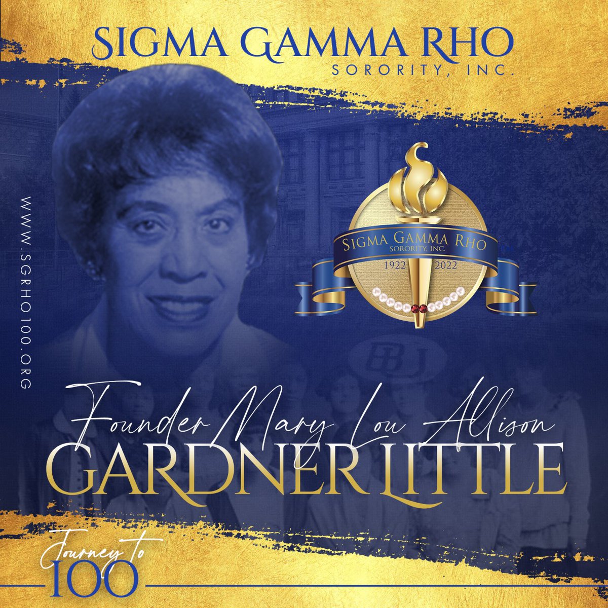 SGRho's tweet photo. As we journey to 100, we honor Founder Mary Lou Allison Gardner Little. 
#SigmaGammaRho #SGRho #SGRho100 #Journeyto100 #GreaterIsComing #Trailblazers #Divine9 #HBCUs #Greater https://t.co/ajmWTwo7M6