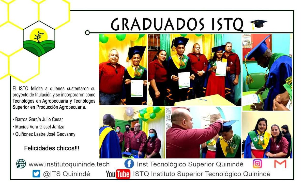 ITSQuininde's tweet photo. El ISTQ se llena de orgullo y felicita a quienes sustentaron su proyecto de titulación y se incorporaron como Tecnólogos en Agropecuaria 👩🏻‍🎓 y Tecnólogos superior en producción agropecuaria👨🏻‍🎓

Felicidades chicos 👏👏👏👏

#somosISTQ #ISTQSabeHacer
 #La_investigación_no_se_detiene https://t.co/Tx5M8FKLQ2
