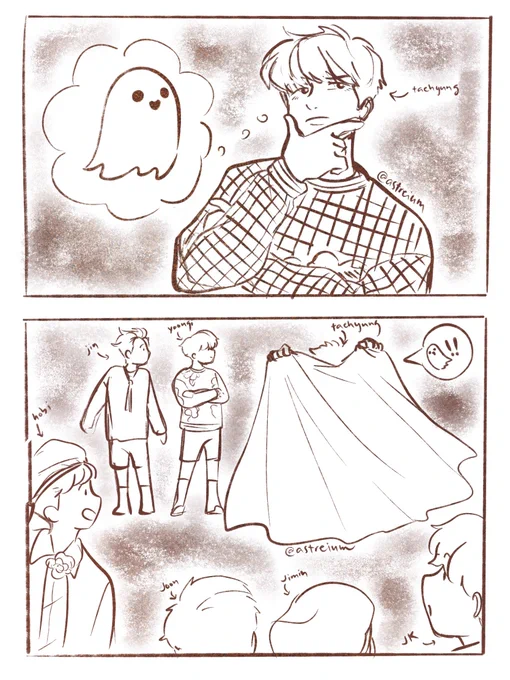 ( ' ▽ ` )ノ what if…bts does the ghost trend on tiktok ??? 👻🎃🍁💜
 
#btsfanart #bts 