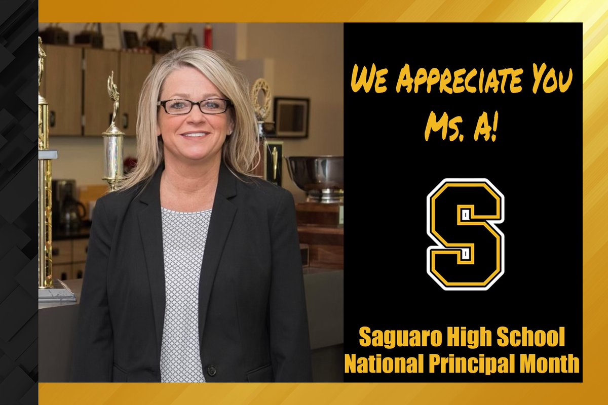 Saguaro High School (@saguarosusd) on Twitter photo October is National Principal Month. SHS is fortunate to have the best! Thanks for your unwavering commitment to our students, staff, & community. We appreciate you Ms. A (<a href="/annachtziger/">annachtziger</a>) <a href="/ScottsdaleUSD/">Scottsdale Unified School District</a> #WeAreSaguaro #Family
๐ต๐๐ค๐๐ผ October is National Principal Month. SHS is fortunate to have the best! Thanks for your unwavering commitment to our students, staff, & community. We appreciate you Ms. A (<a href="/annachtziger/">annachtziger</a>) <a href="/ScottsdaleUSD/">Scottsdale Unified School District</a> #WeAreSaguaro #Family
๐ต๐๐ค๐๐ผ