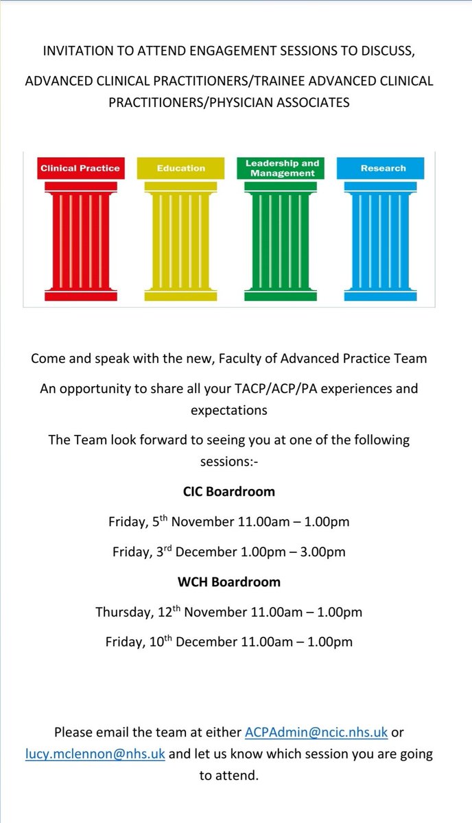 We now have a Faculty of Advanced Practice <a href="/NCICNHS/">North Cumbria Integrated Care NHS Foundation Trust</a>. I am the Medical Lead and the fabulous <a href="/rachharrison302/">Rachel</a> is the Professional lead ACP. We'd love to meet everyone and for you to meet us. Any ACP or PA at <a href="/NCICNHS/">North Cumbria Integrated Care NHS Foundation Trust</a> please pop in to one of our engagement sessions 😊