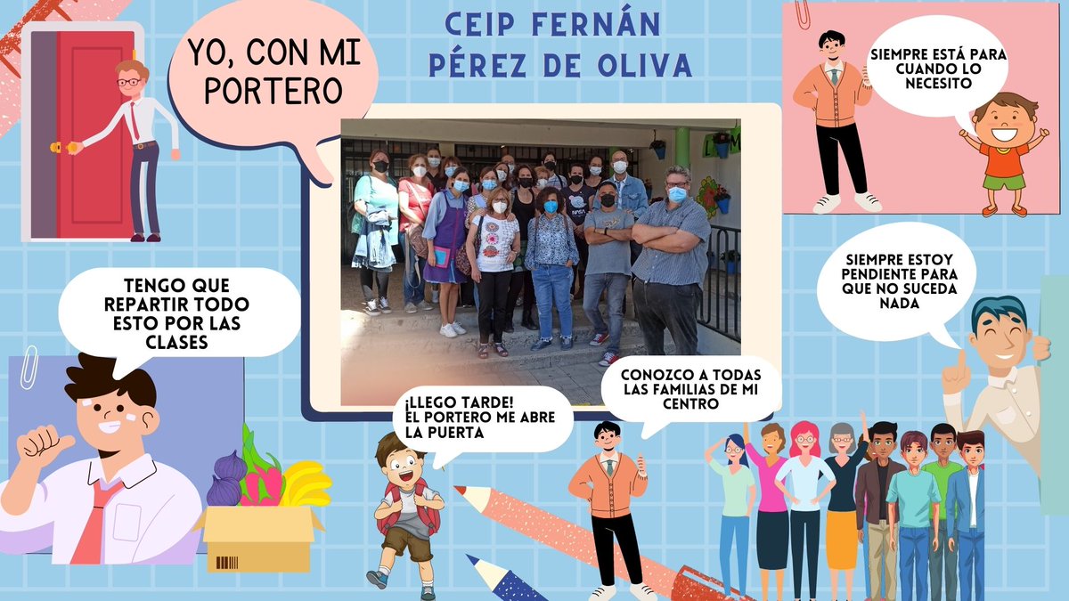 CeipOliva's tweet photo. 💪💪🧑‍🤝‍🧑👭👬👫 El Claustro del cole con su portero. 
Las familias de nuestro cole necesitan a Manolo. Tiene nombre, tiene apellidos y no está solo.

#ceipfernanperezdeoliva #YoConMiPortero https://t.co/1pNZjuWN4v