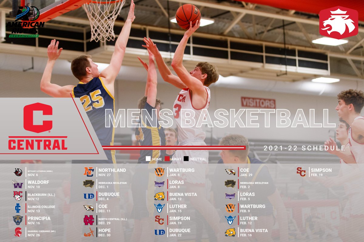 Four home games in November starts the @centralmbball season off.

📅: bit.ly/2Zg2yT6

#GoDutch #rollriversMBB