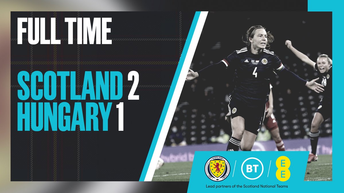 ScotlandNT's tweet photo. FULL TIME | Scotland 2-1 Hungary.

Late winners at Hampden, eh?

#SWNT https://t.co/CL4NYrxBE8