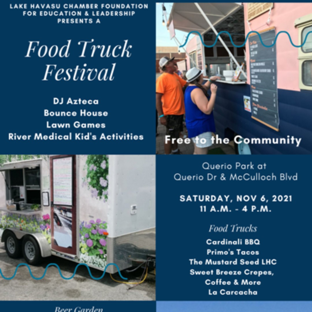 HavasuChamber's tweet photo. Food Truck Festival Nov 6 with proceeds going to the Chamber's Foundation! Add this to your day!! https://t.co/ihmn9k6ZSL