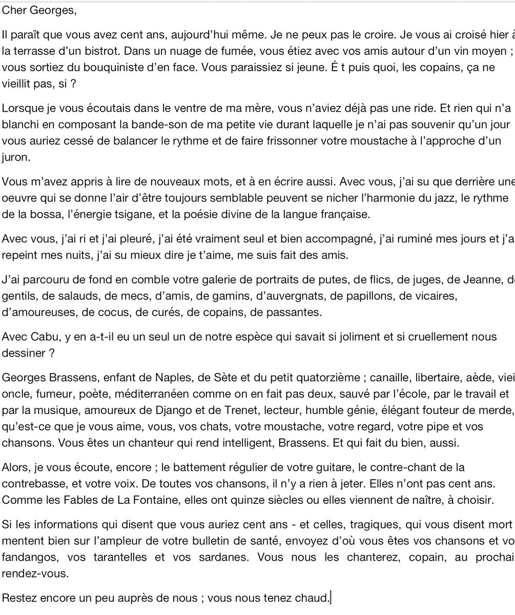 jlmalys's tweet photo. Le plus bel hommage écrit (à mon avis un peu partial) qui ait été rendu à #GeorgesBrassens.
Il est de mon jeune ami @PaulDidier1 
C’est bien écrit, intelligent et délicieusement émouvant. https://t.co/fN9BtDKXOo