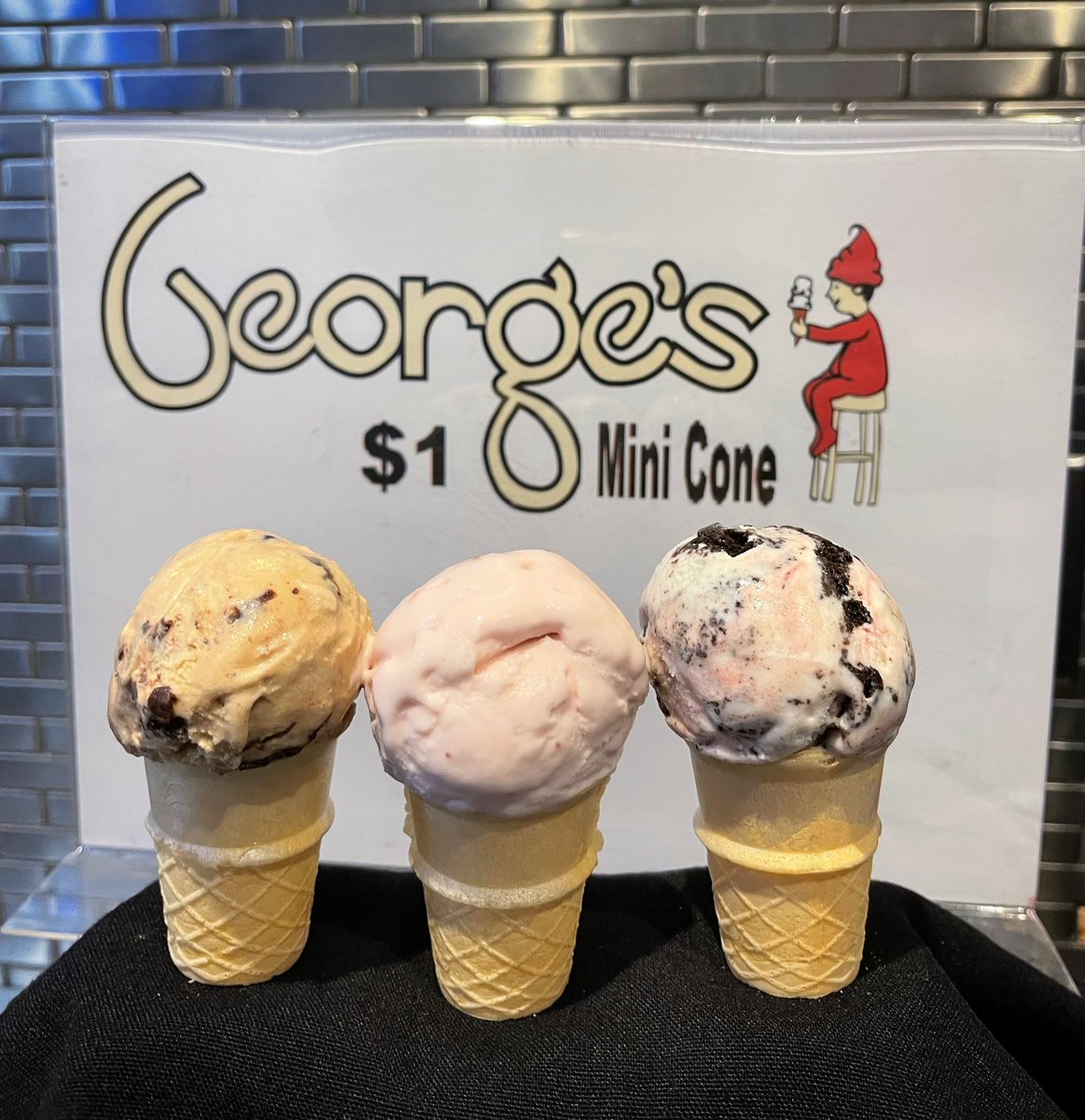 GeorgesIceCream's tweet photo. Happy Friday! Try our $1 mini cone at George’s for a cute sweet treat https://t.co/wMAn4dqtA4