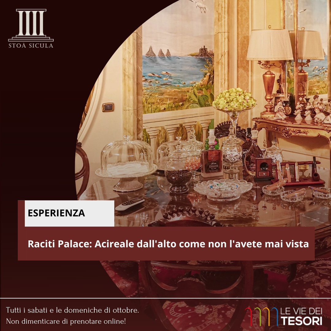 Il weekend è alle porte! Vi aspettiamo per l'esperienza al Raciti Palace: Acireale dall'alto come non l'avete mai vista. 
I sabati e le domeniche di ottobre alle ore:
▪️ 18.15
▪️ 19.15
▪️ 20.15
Prenotazioni sul sito⤵️ 
leviedeitesori.com/risultati-di-r…

#acireale #catania #leviedeitesori