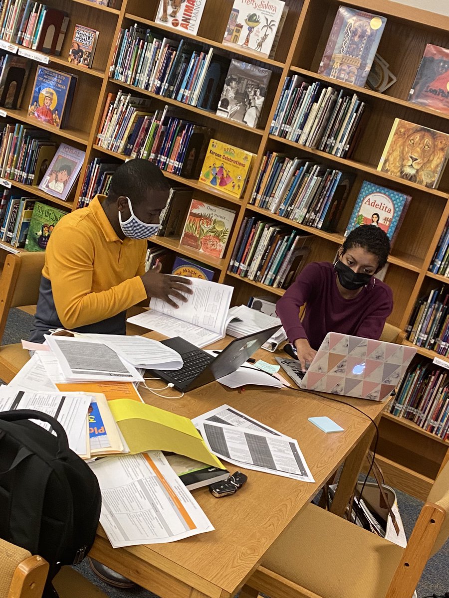 3-5 teachers hard at work collaborating and planning for upcoming Qtr. 2 lessons. <a href="/FayStreetElem/">Fayetteville Street Elementary School</a> #ROAR