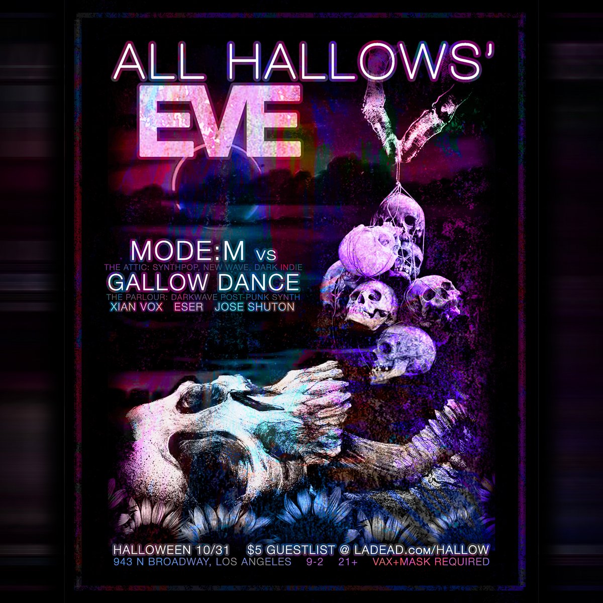 #Halloween 10/31, #LosAngeles — #LADEAD presents 2 Levels of #SYNTHPOP • #EBM • #SYNTH • #DARKWAVE • #POSTPUNK • #INDUSTRIAL dance. Vax+Mask Required, Patio, A/C, Drink Tickets for Best Costumes!!!

►► $5 Guestlist @ LADEAD.com/HALLOW
►► facebook.com/events/9105531…