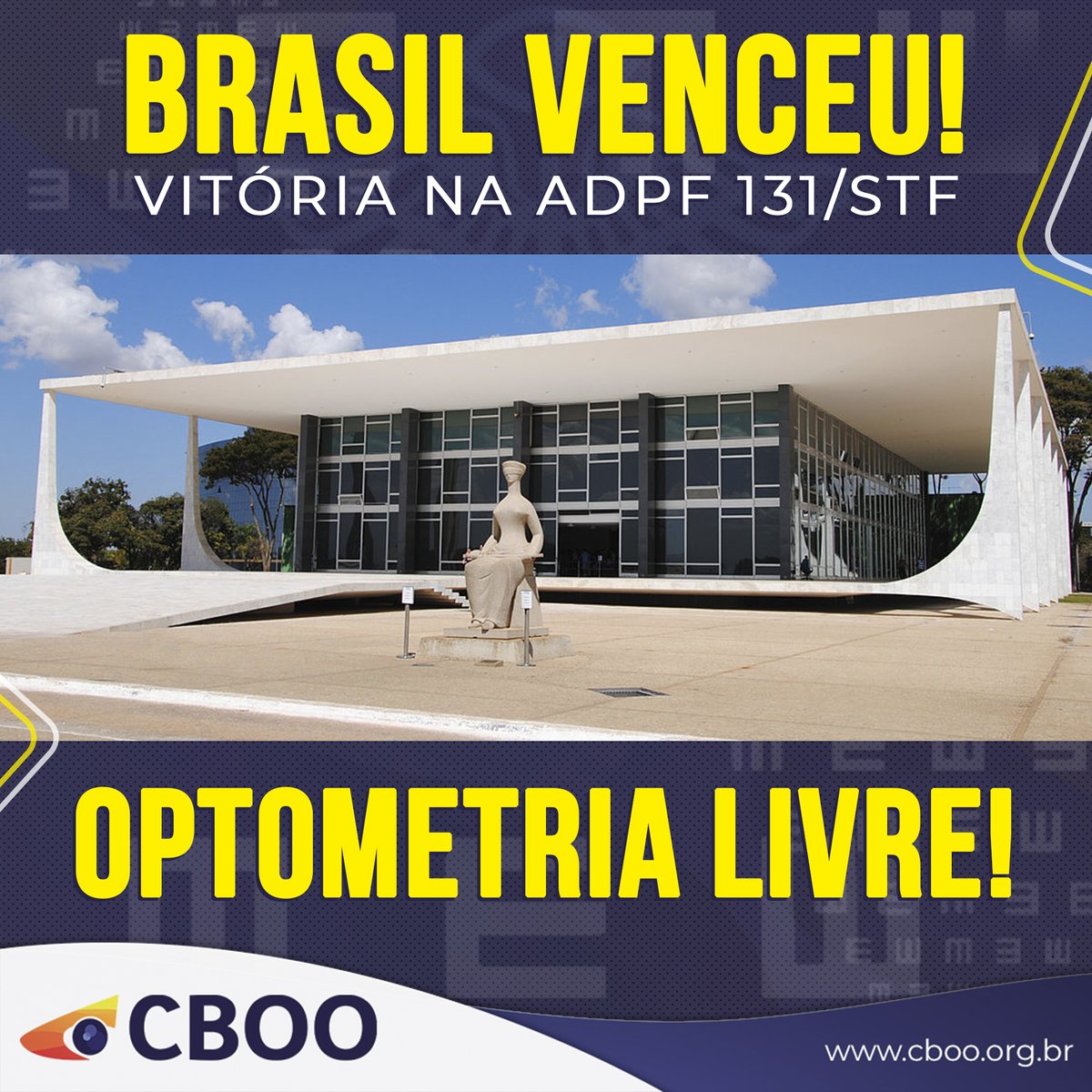 CBOOBrasil's tweet photo. O BRASIL VENCEU! OPTOMETRIA LIVRE!
Decisão histórica que retira o Brasil da contramão do mundo e parte rumo ao acesso universal e igualitário à atenção primária à saúde visual, através do profissional OPTOMETRISTA.
#OptometriaSim #SouCBOO https://t.co/kJ98SNhZx2