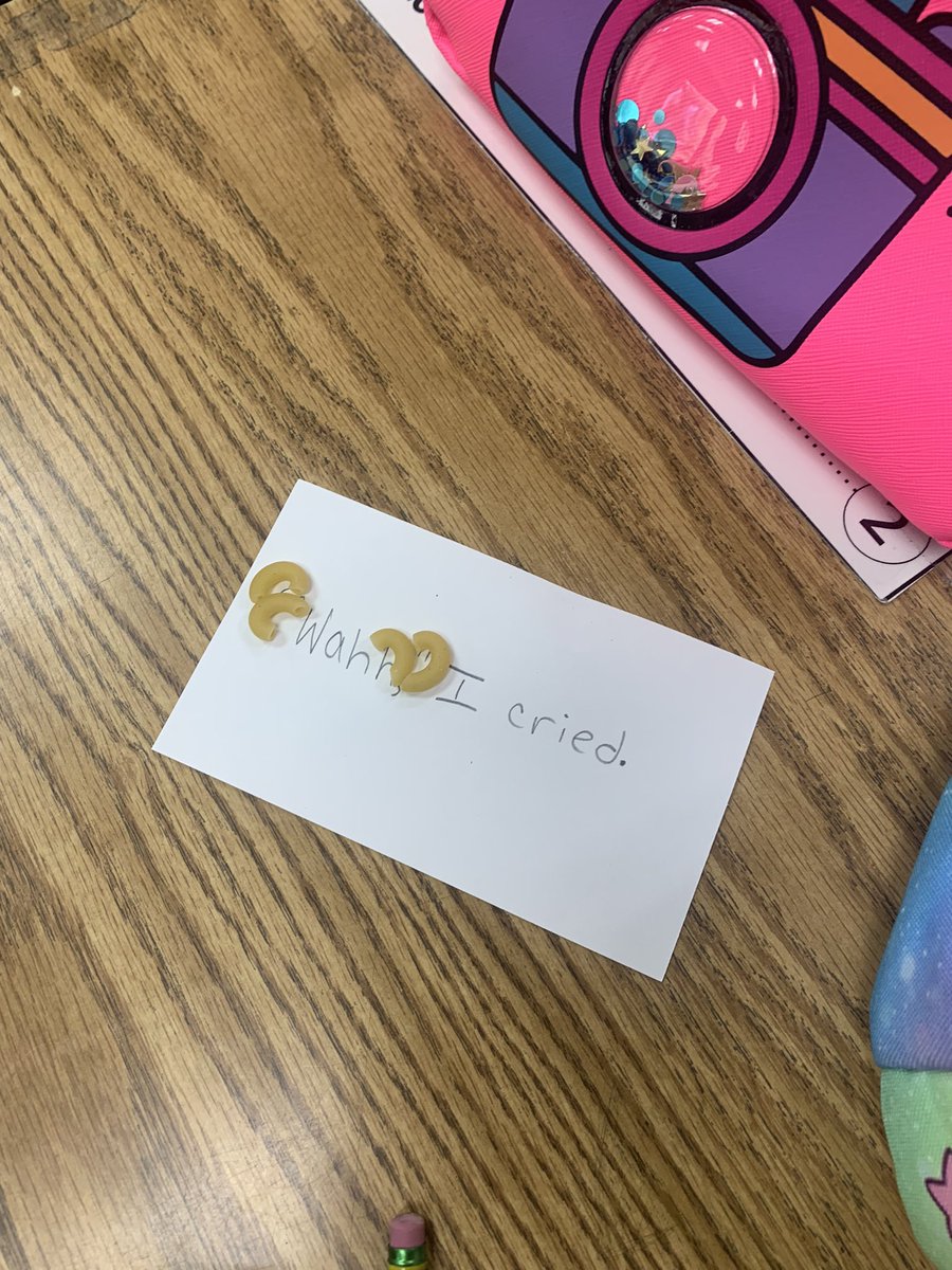 MsLeonardoClass's tweet image. Fridays are for #PatternsofPower celebrations! This week we learned about quotation marks. Today we celebrated by creating sentences with dialogue. We used elbow pasta as physical quotation marks.