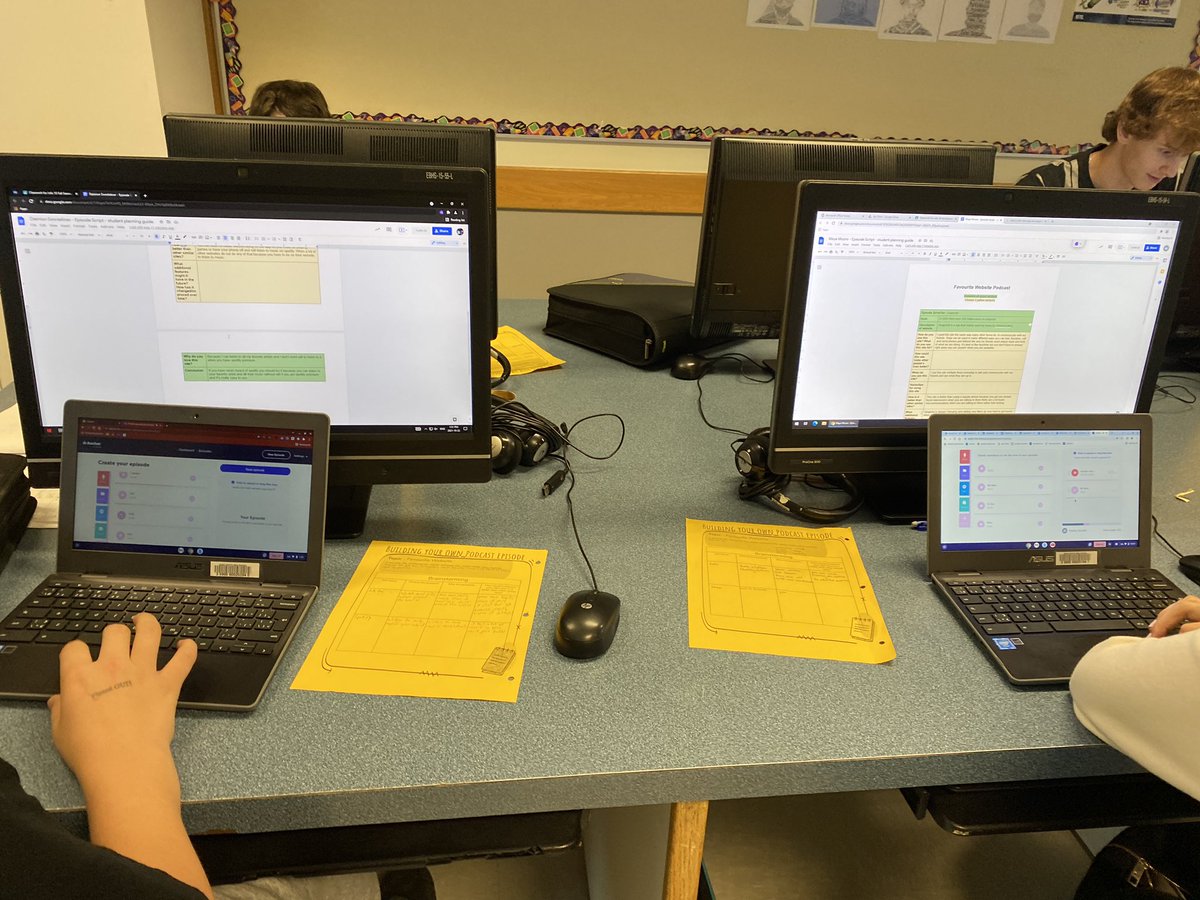 MrsKannekens's tweet photo. Day 2 of podcasting with #Info10 and @hlaturnas at @EagleButtePRSD8 in @PrairieRoseSD8
Our practice topic is “our favourite website” - today features:
✏️writing a script
🎙recording a practice intro in @anchor
🎵sampling music and sound effects in the anchor library https://t.co/5IhAhZCzR7