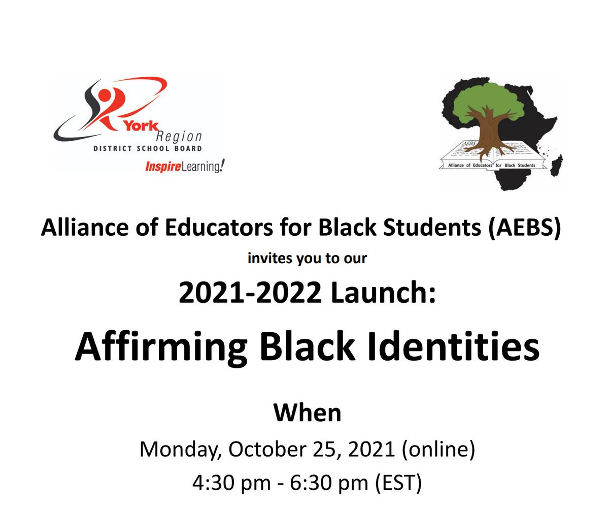 Blackness is the epitome of agency and resistance... to affirm Black identities is to value the humanity, diversity and lived realities of Black people. 

Join us on Oct 25 @ 4:30pm for our 2021-2022 Launch!
Register at bit.ly/AEBSLAUNCH

#affirming #Black #identities