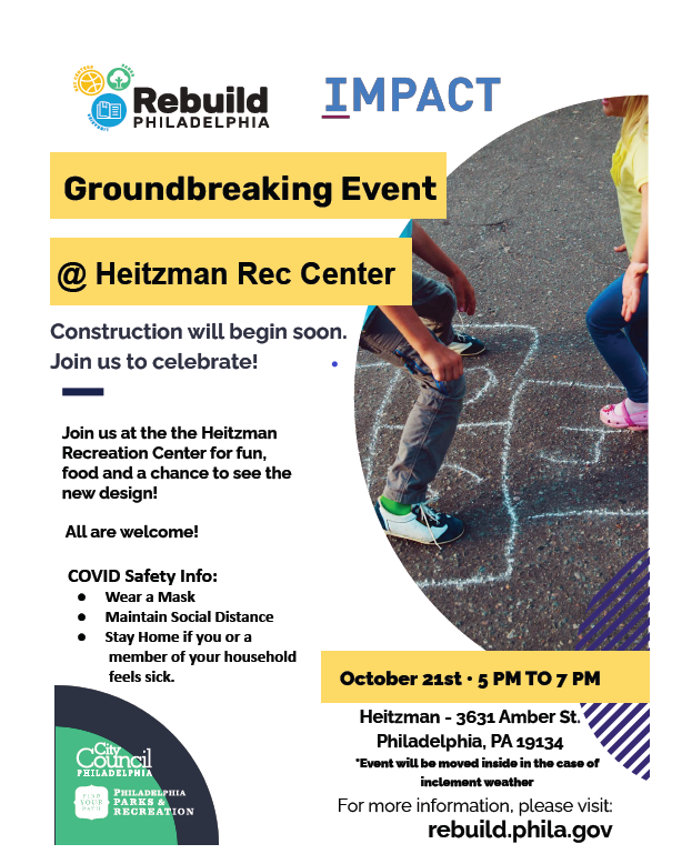 We celebrated the start of construction at the Heitzman Rec Center, planning new playground and building upgrades. Thanks to @cmmarksquilla @impactservices @philaparkandrec #rebuildphl and all of our project team members as well as everyone in the community!