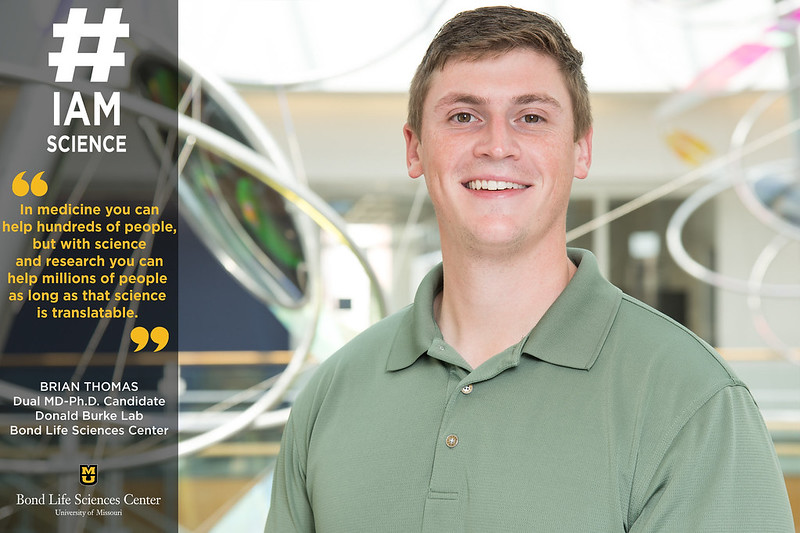 BondLifeSci's tweet image. Excellent mentors made the difference in Brian Thomas' academic and career path. Now pursuing a dual MD-Ph.D., he focuses on cancer-related research in the Burke lab at @BondLifeSci. ow.ly/wAiK50GwxoI #IAmScience, #MizzouResearch