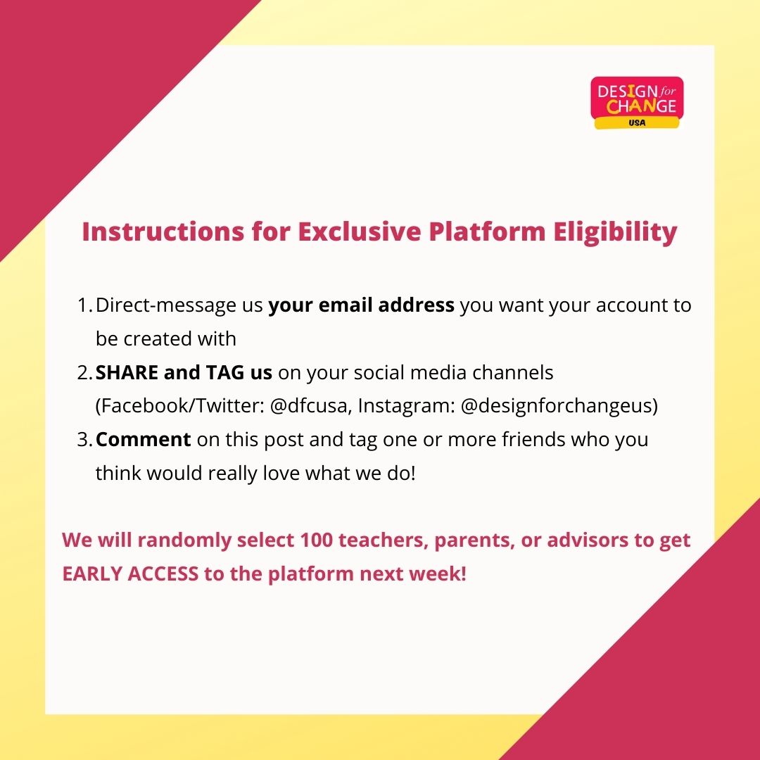 dfcusa's tweet photo. BIG NEWS OF THE WEEK: our new platform is *almost* here, and we're granting EARLY access to 100 educators to get early access! Here's how:

1. DM us your email address so we can invite you
2. Share and tag us on social media
3. Reply to this and tag a friend!

Let's get started! https://t.co/GbxQNPdpDJ
