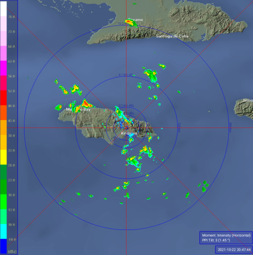 weatherjamaica's tweet photo. Close-up satellite image and doppler radar image now show clouds contributing to showers across sections of some northern &amp; western parishes. Some clouds and rainfall can also be seen coming in from the southeast moving into sections of some southern &amp; eastern parishes in Jamaica https://t.co/EijI0OBEZy