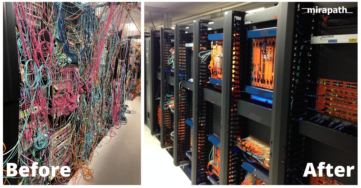 mirapath's tweet photo. Cable management is a hassle...but Mirapath makes it easy. Here's a before and after of a cabling project that our services team did an amazing job on! 

Contact us for a free consultation: https://t.co/HcXzndy1sp https://t.co/C9fmLyrn9a