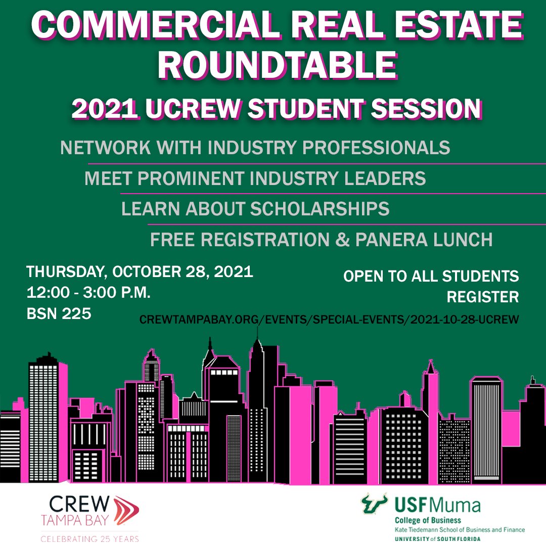 In case you missed it! Join the USF Muma College of Business and CREW Tampa Bay this Thursday, October 28, for the exciting opportunity to network with 15 different Real Estate Industry Professionals.

Register here: crewtampabay.org/events/special…