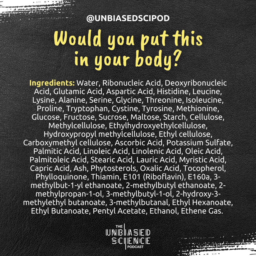 unbiasedscipod's tweet photo. Let's peel back the chemical composition of a banana! 

Many people who oppose #vaccines, certain medications, &amp; even types of foods will exploit an appeal to emotion using principles of chemophobia.

In fact, everything is chemicals. 🍌⚕️👩‍🔬

#WomenInStem

https://t.co/8WpnJlDRFW https://t.co/kXE0qLjNt5