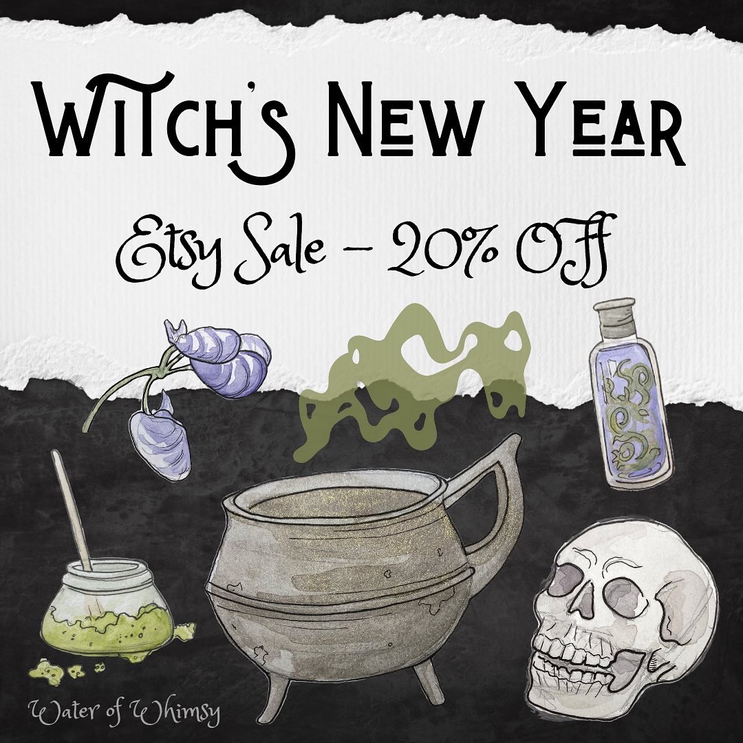 waterofwhimsy's tweet photo. Celebrating the upcoming Witches’ New Year with an Etsy sale: https://t.co/iS2esjrhM8 #witchesnewyear #artsale https://t.co/FyOoUGTWGb