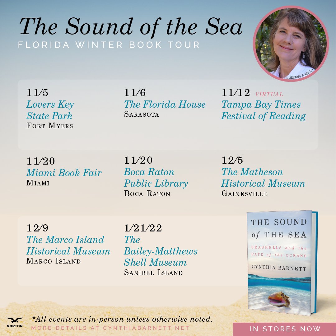 #Florida friends, please share the FL winter book tour for THE SOUND OF THE SEA. So excited to return to in-person events &amp; hope this post won't tempt fate &amp; another variant! Sign ups: cynthiabarnett.net/appear <a href="/MiamiBookFair/">Miami Book Fair</a> <a href="/MarcoIsland/">Marco Island</a> <a href="/MathesonMuseum/">Matheson History Museum</a> <a href="/UFSarasotaExt/">UF/IFAS Extension Sarasota County</a>