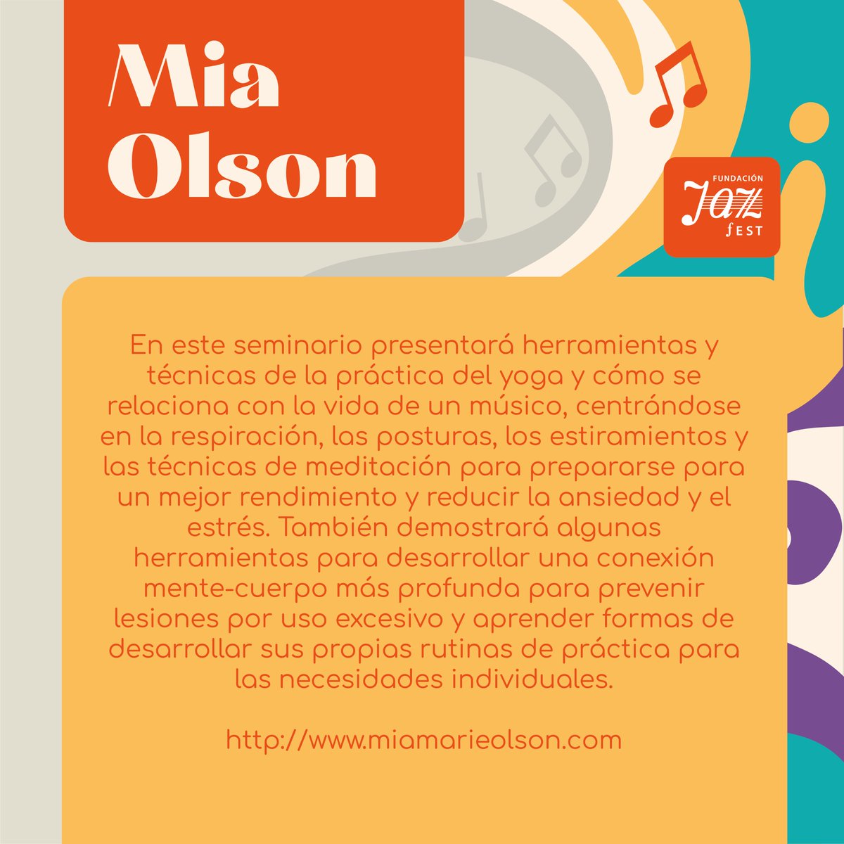 Yoga para Musicos
Imparte: Mia Olson
-Flautista, profesora de Kripalu Yoga, Kundalini Yoga y Reiki.-
🗓 30 de octubre 2021
⏰ 13 hrs 🇺🇸(Boston)
⏰ 12 hrs 🇲🇽(CDMX)
𝗥𝗲𝗴𝗶́𝘀𝘁𝗿𝗮𝘁𝗲 𝗮𝗾𝘂𝗶́📝 fundacionjazzfestac.org/membresia/
#FundaciónJazzfest #MiaOlson #nowisthetime #seminario #Yoga