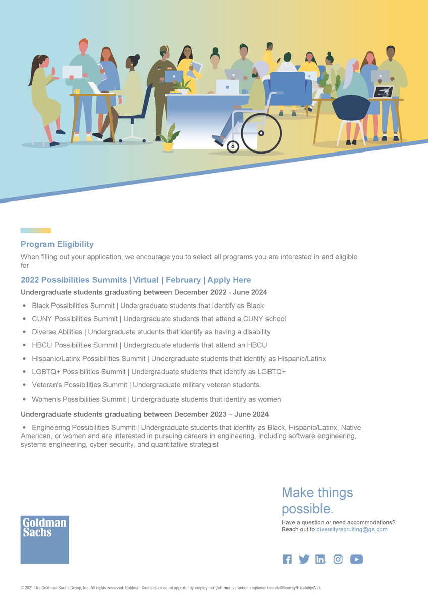 Goldman Sachs is hosting a 3-week virtual program in February 2022. Applications close November 28. 
The program offers a foot-in-the-door for a potential interview for a summer internship or permanent role with a prestigious world-class firm.  
goldmansachs.com/careers/studen…