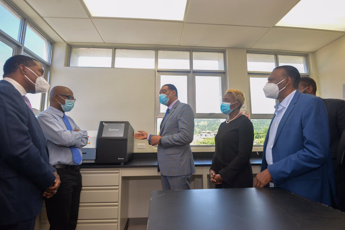 AndrewHolnessJM's tweet photo. (1/2) Through financing from the CHASE Fund, an agency under the @OPMJamaica, the long-awaited Genome Sequencer, which will test for different strains of COVID-19 as well as other viruses, was handed over to the National Influenza Centre at the @UHWI_JA this morning. https://t.co/gf1UaD9Rcq