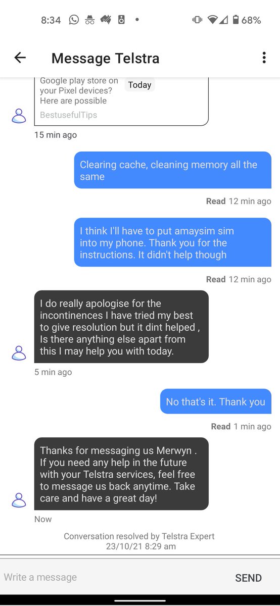 MerwynMonteiro's tweet photo. New @Telstra expert joined. But to no avail. #Pixel5 upgrade to #Android12 #Australia so I put in my wife's @amaysimAU SIM and now I am downloading the update. More info
https://t.co/1pSR6ow9Fk****** https://t.co/Ox9saUCnjh