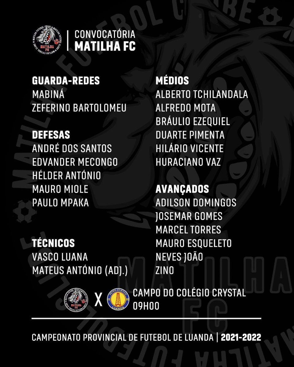 Fcmatilha's tweet photo. Convocados para o jogo de amanhã
#matilhafc #bravuz #acreditanoprocesso https://t.co/5tXrekIxrJ