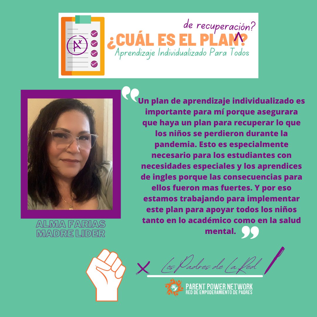 parentrev's tweet photo. Check out what parent leader @Almasolano13 has to say about ILPs. Alma has been a parent leader with PPN for several years and has been a strong advocate for ILPs in order to help students heal from the trauma endured during the pandemic #ParentPowerNetwork #WhatsThePlan https://t.co/5fAeSPUe2a