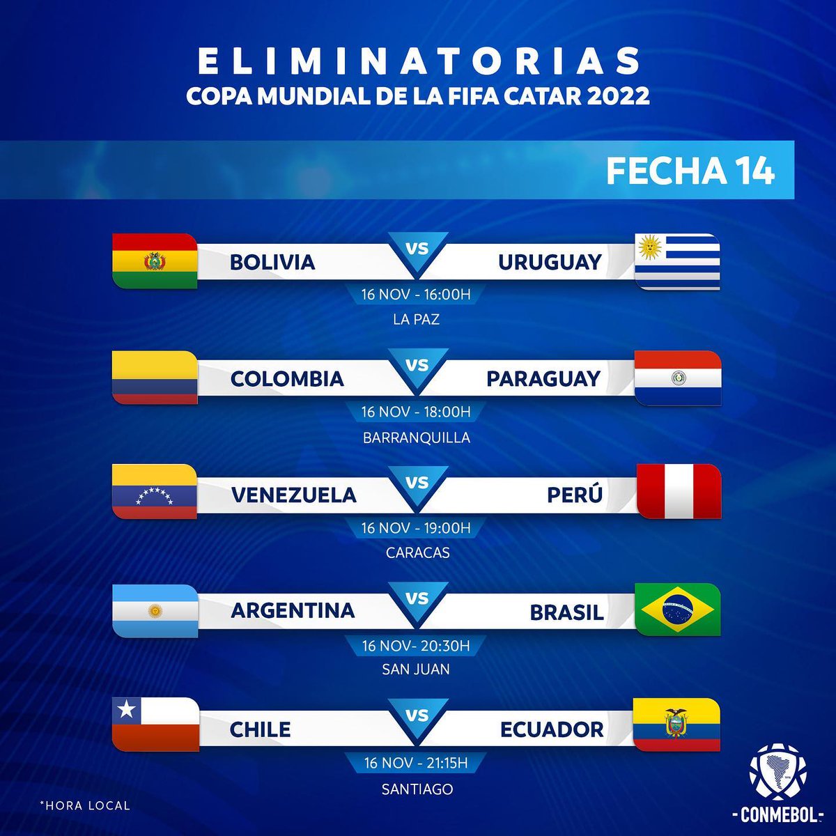 golperuplus's tweet photo. Conmebol. ¿Están listos para más fútbol? 🤩

Las mejores Eliminatorias del mundo volverán en noviembre con grandes partidos 🙌🔜

🗓 Días y horarios confirmados de las Fechas 13 y 14 https://t.co/gQOrD1MQyb