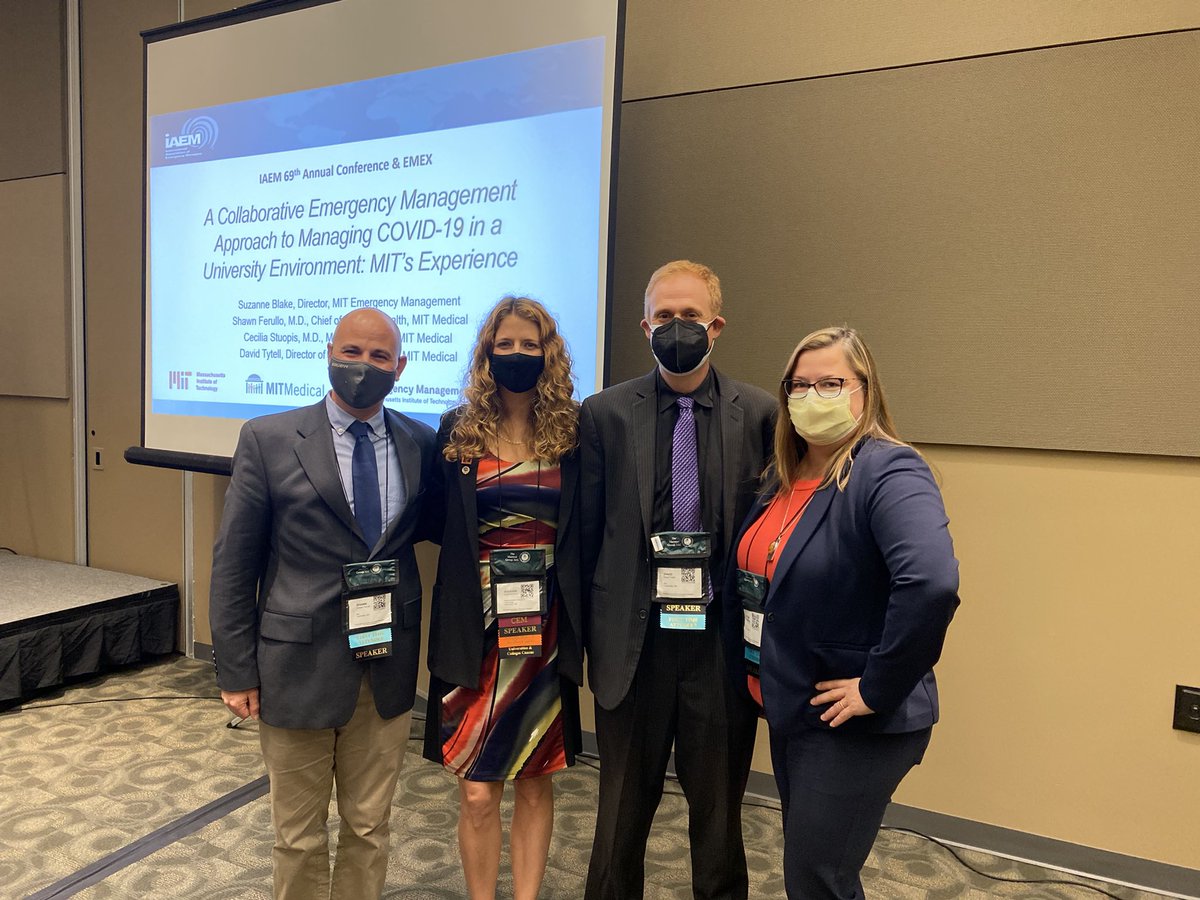 MITPrepared's tweet photo. We had a great time this week at #IAEM21 presenting with our @MITmedical colleagues about managing #COVID19 @MIT. So interesting to reflect on the journey! We’ve come a long way, and couldn’t have done it without strong collaboration and teamwork. 🤝💪#partnersinpreparedness https://t.co/mS49nI7hgA