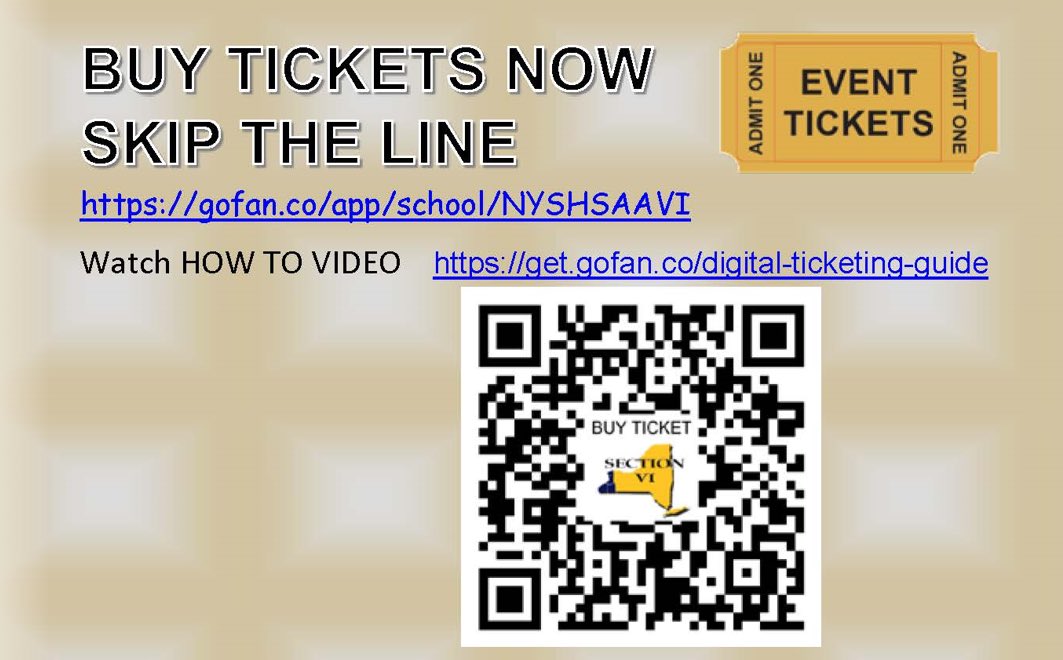 Purchase your presale tickets for all our Sectional games on GoFan!

Don’t stand in line!!

Just scan the QR code below!!

<a href="/SectionVI/">Section VI</a>
