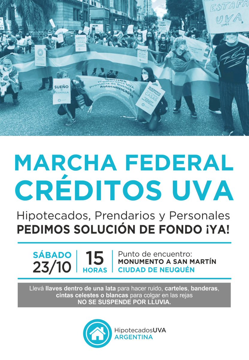 Una vez más los #HipotecadosUva  marchamos para que el arco político nos escuche,marchamos para decir basta a esta usura donde el estado oficial garante y el laburante es sometido,marchamos y marcharemos una y otra vez hasta tener una solución real.
#MarchaFederalUva