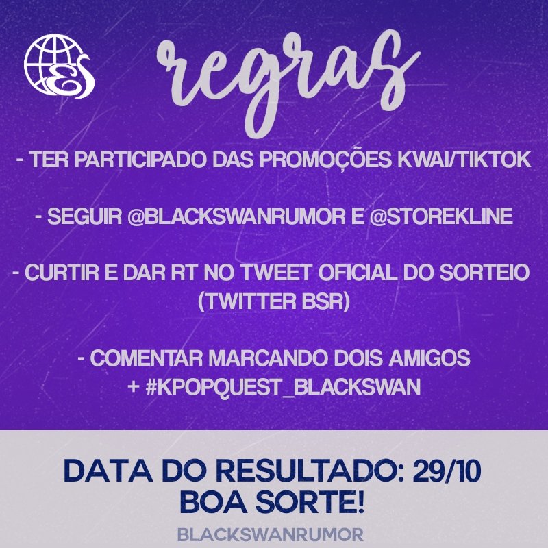 BlackSwanRumor's tweet photo. [SORTEIO, 22.10.21] - Nossa fã base e a @StoreKLine organizamos um sorteio maravilhoso para vocês! Leiam às informações nas imagens e participem. 

Além do sorteio também conseguimos para vocês uma coisa bem legal, para que todo mundo também ganhe! (+)

#BLACKSWAN #블랙스완 https://t.co/TXIPNitFSX