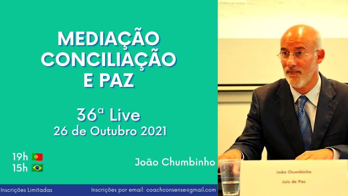 JoaoChumbinho's tweet photo. Depois da excelente participação da Dra. Dulce Nascimento, advogada, mediadora, formadora, na próxima terça-feira, dia 26/10, às 19h00 teremos a presença da Dra. Célia Reis, mediadora, formadora, advogada, fundadora dos Julgados de Paz.
  Inscrição: https://t.co/3TlifbobUl https://t.co/9ZsDuUa7H3