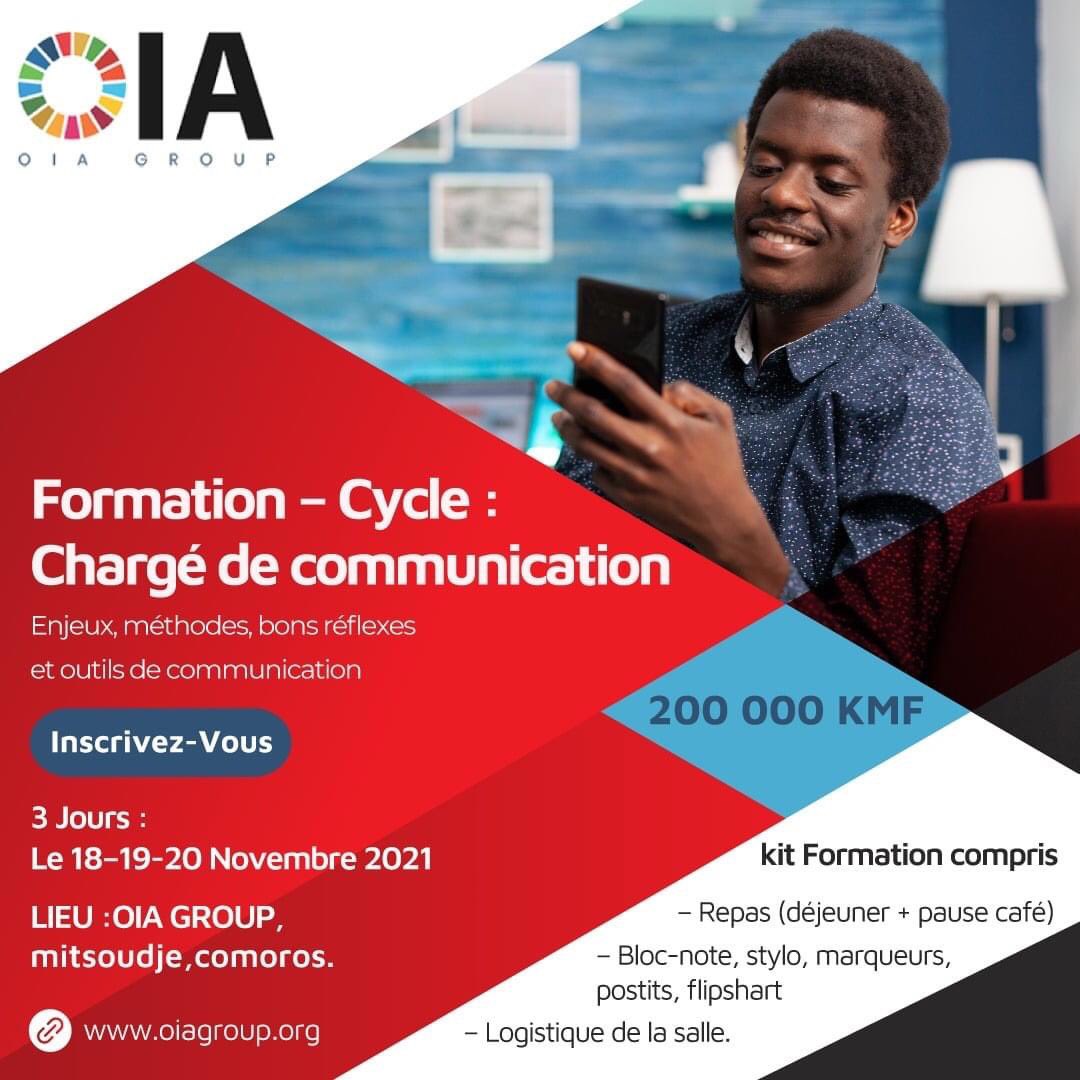 OIAGroup's tweet photo. 🔔Réservez votre place à la 2ème session et devenez expert en stratégie de communication. 

📅18 au 20 Novembre 2021
Plus d'infos🌐: https://t.co/KxJw7WVfil 
Contacter nous au📲: +269 351 10 03 https://t.co/fFC071RPpt