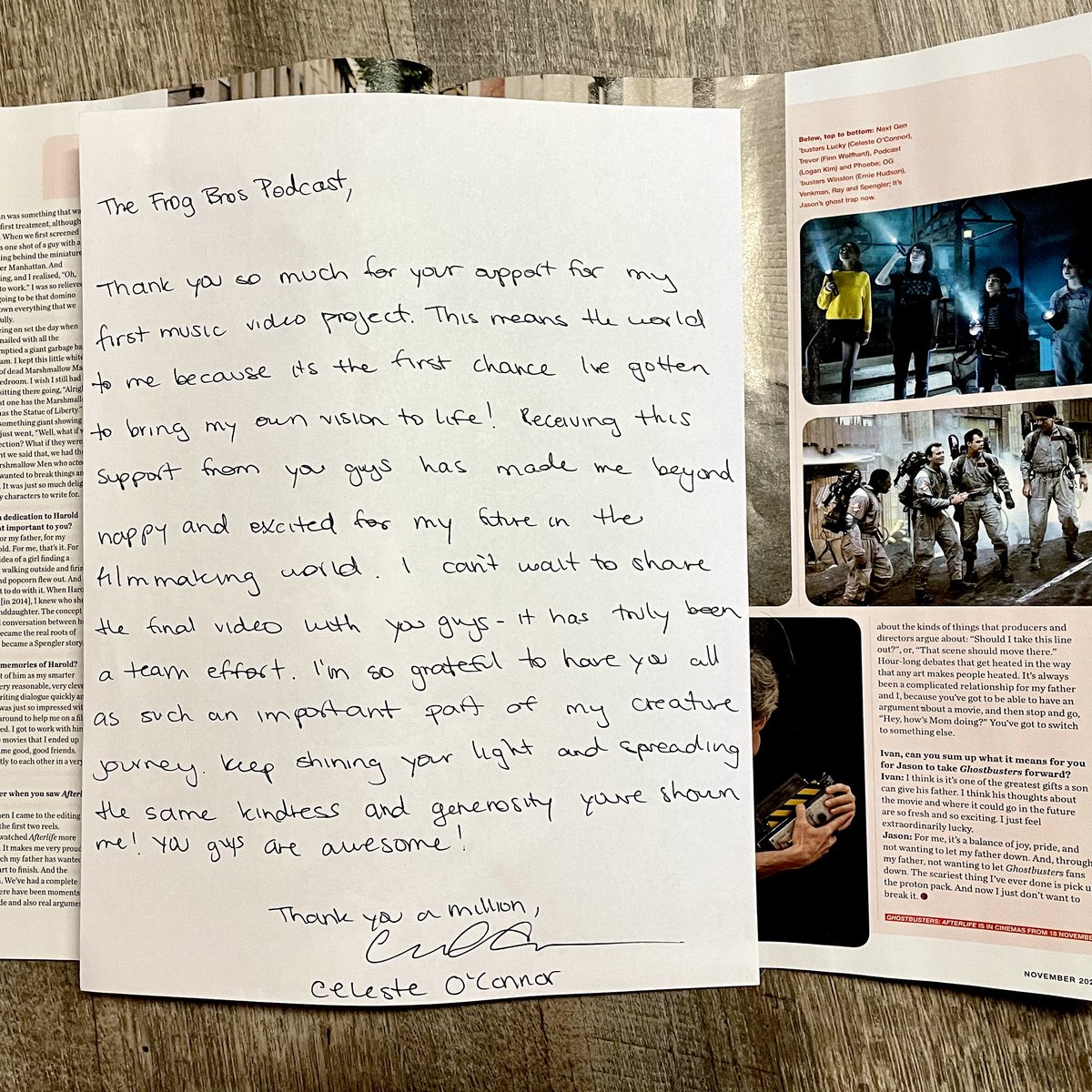 We helped back a music video project by the talented @celeste_oconnor and got this amazing letter in return! Our first signature from the new cast of @Ghostbusters Afterlife! #ghostbusters #ghostbustersafterlife #iaintafraidofnoghost #whoyougonnacall #celesteoconnor #autograph