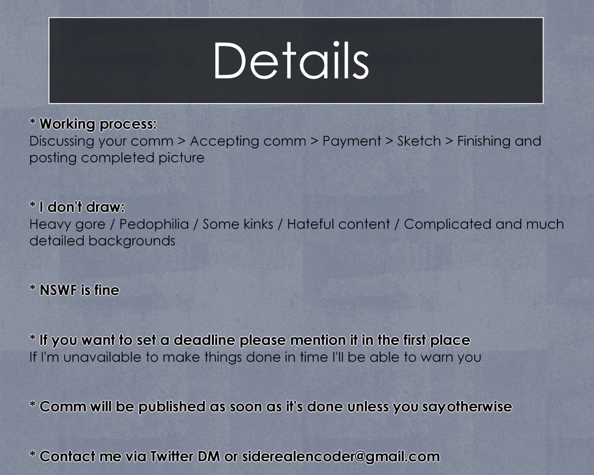 siderealEncoder's tweet photo. 🌸 COMMS INFO 🌸

If you have any questions, always feel free to contact me, I'll try my best to help 👁️👃👁️

♥️ + RT? It's more appreciated than you think! TYSM for sharing :3 https://t.co/0iBRZfTgt3