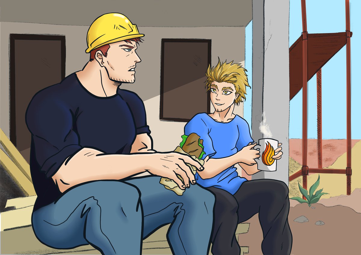stan_fireman's tweet photo. #Endhawks #Enhonopoly 
Prompts: Construction workers AU, Lunch break
Level: Hero
🔥🦅 https://t.co/GediRcXJWs