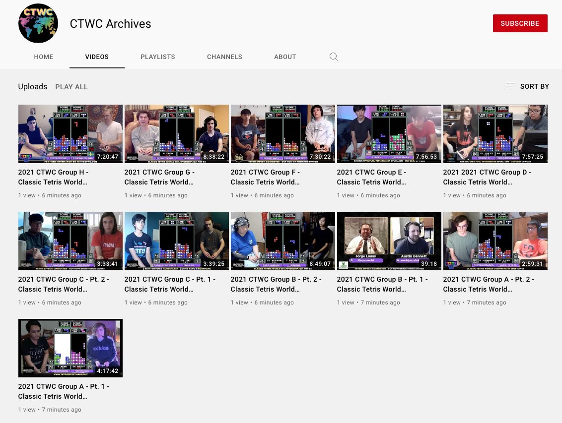 ClassicTetris's tweet image. Big News! All raw VODs from the 2021 Gold Brackets are now available to watch on our new channel, CTWC Archives: bit.ly/2ZaW5bW On our main channel, we'll be condensing each Group into it's own 1-hour episode... more info to come!