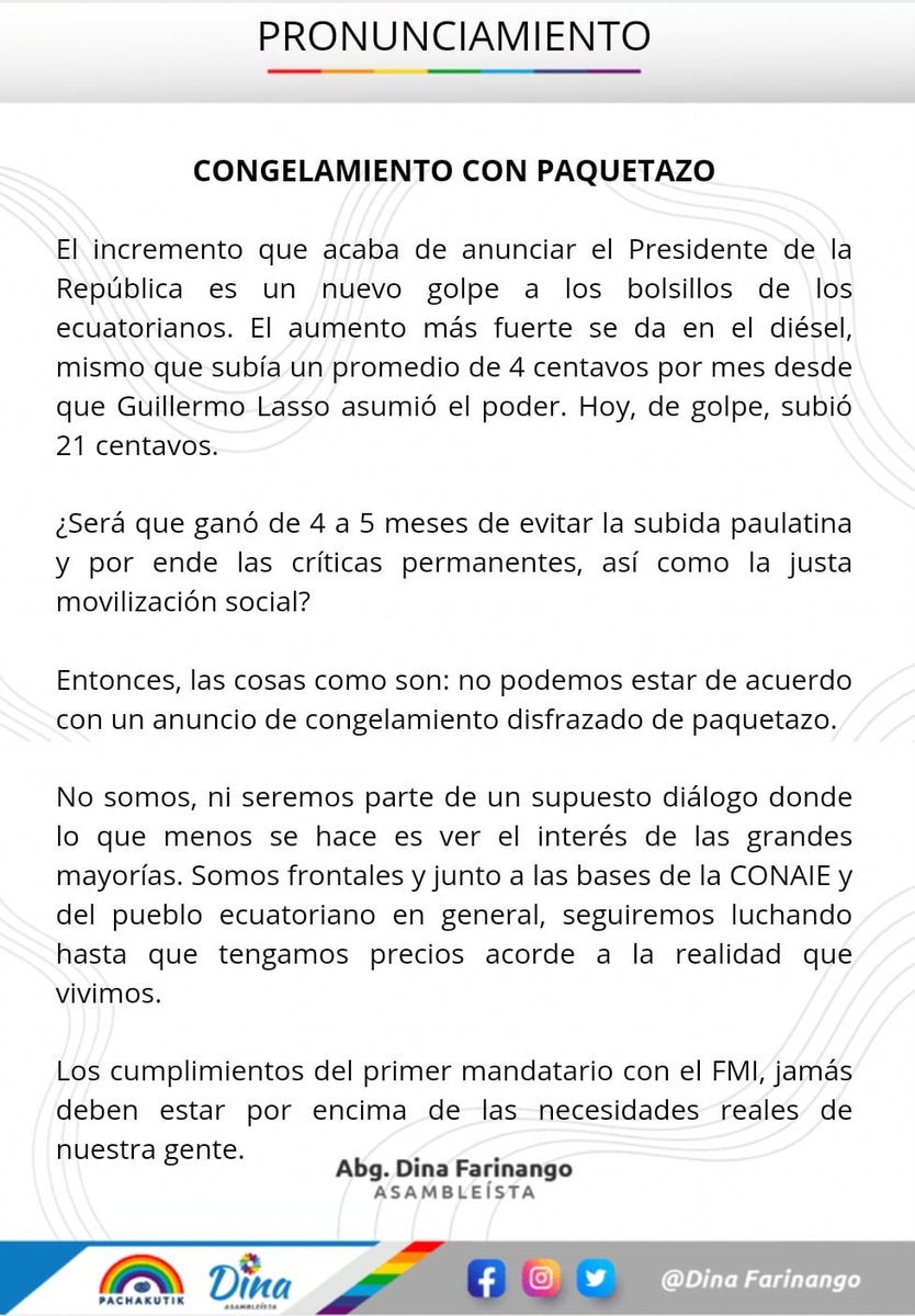 AlmaMiaEcu's tweet photo. Pachakutik primero apoya al gobierno, cuando luego les dicen que la cargaron y rectifican con un alto grado de CARETUQUISMO.
#CongeLasso #Gasolinasso https://t.co/78YIB9jBcV