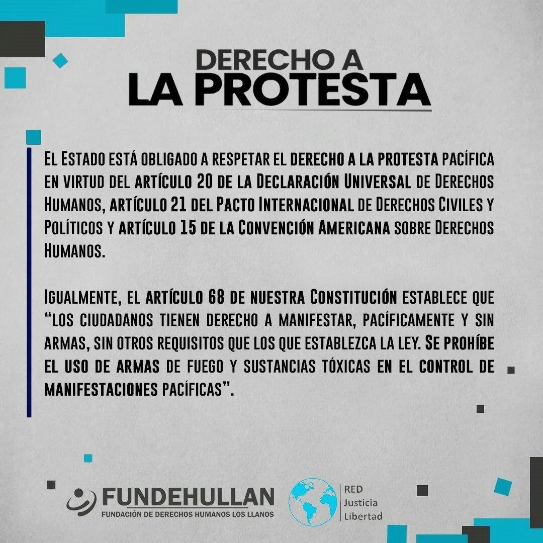<a href="/RedJustLibertad/">redjusticialibertad</a> y <a href="/FundehullanVzla/">Fundehullan Vzla</a>, seguirá documentando las vulneraciones a los #DDHH en las regiones de los llanos y andes de Venezuela, exhortamos al Estado a respetar los #DDHH de los ciudadanos

#ProtestaPacifica

#LlanosSinDDHH

#AndesSinDDHH