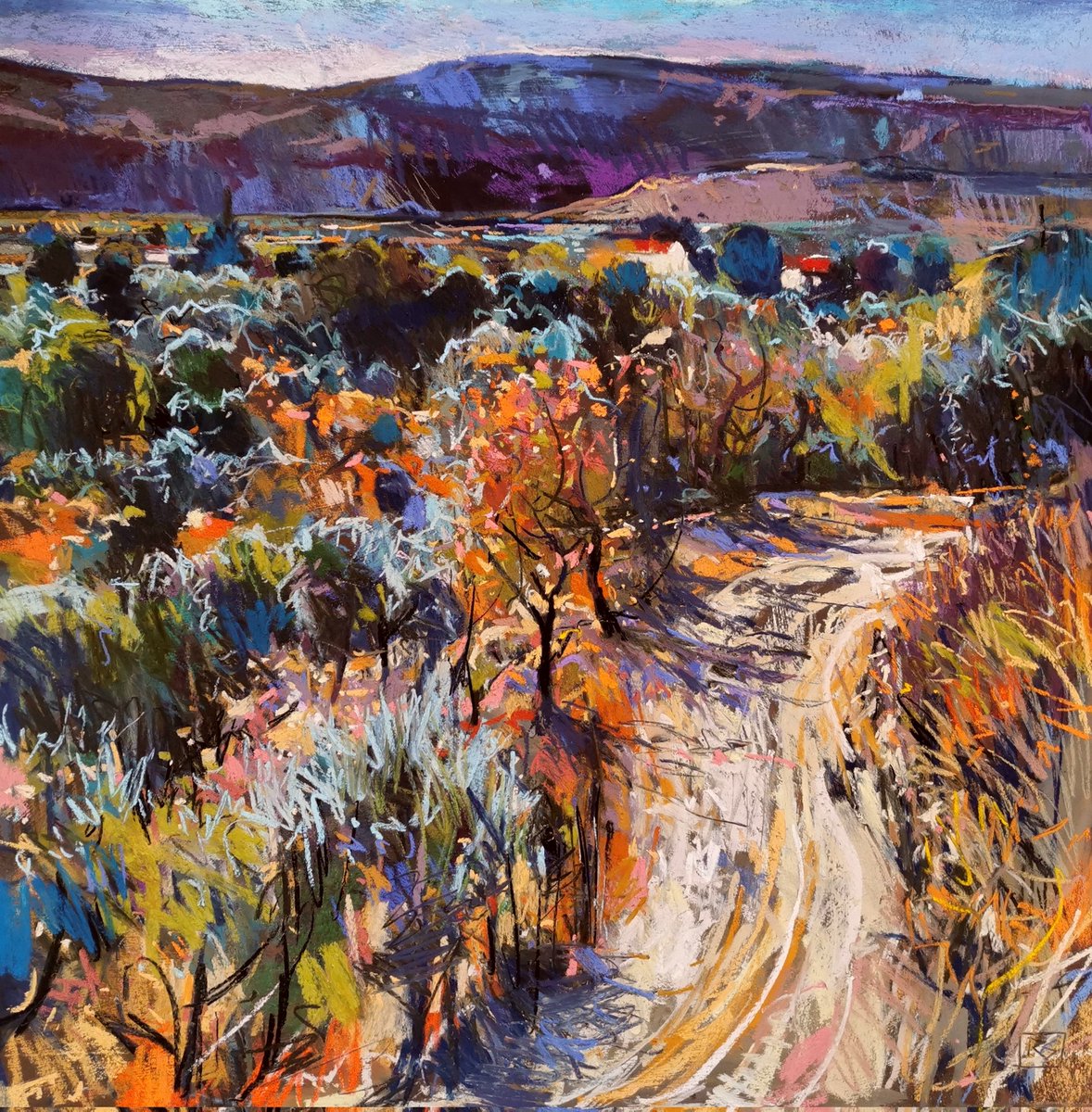 Off the beaten track, Andalusia. Mixed pastels on prepared surface 60 x 60 cm.