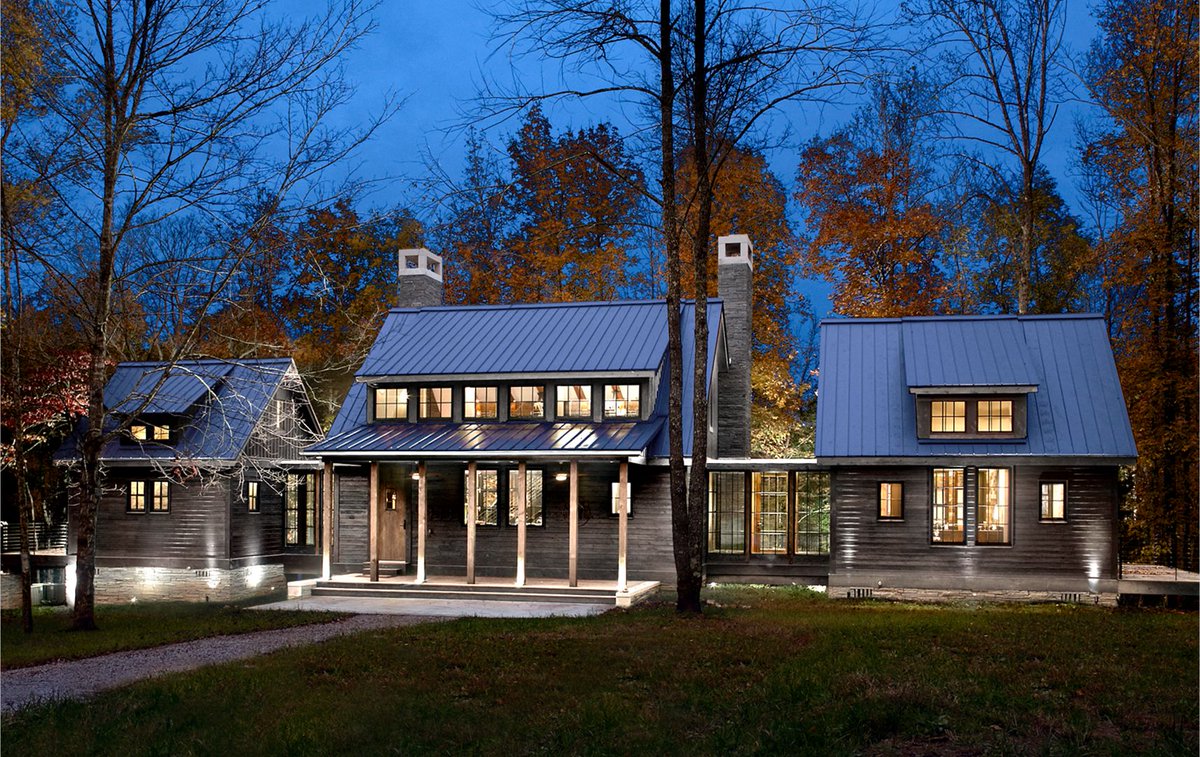 BauerAskewArch's tweet photo. Sited at the edge of a wooded bluff overlooking an historic barn and Old Mill Creek - this assemblage of three rural dwellings enhances the inspiration for a Nashville songwriter and his family. #architecture #nashville https://t.co/c7ChuAM149