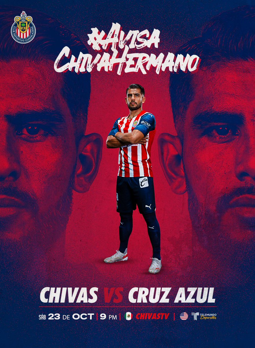 Chivas's tweet photo. Este sábado el encuentro ante Cruz Azul va por la señal más Rojiblanca 🔴⚪️

🇲🇽 @chivastvmx 
🇺🇸 @TelemundoSports https://t.co/ERQdPzAc0f