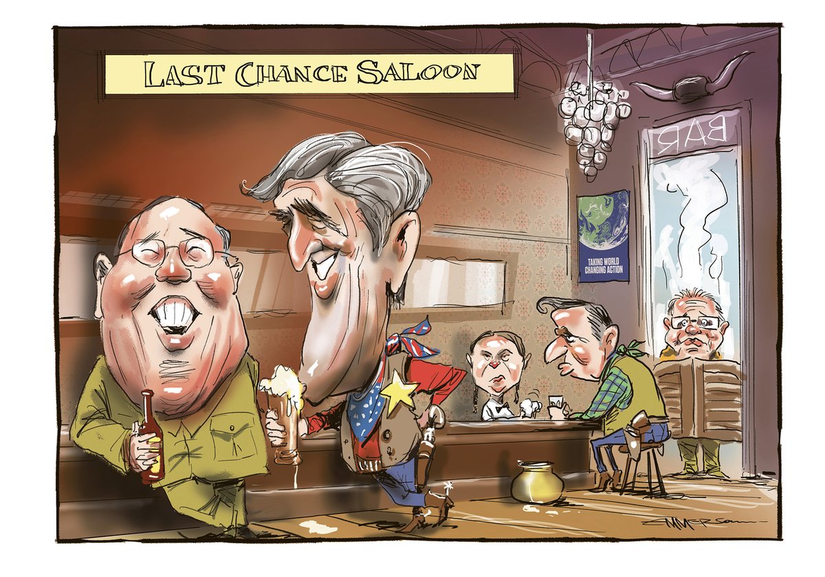 Might have gone a pinch deep on John Kerry's chin for this artwork - but there it is - Xie Zhenhua, Kerry, Greta, James Shaw and ScoMo for <a href="/simonbwilson/">Simon Wilson</a> 's great read on #COP26 Last Chance Saloon - nzherald.co.nz/nz/climate-cha…